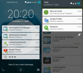 Értesítések a zárképernyőn illetve a lehúzott értesítési sávban